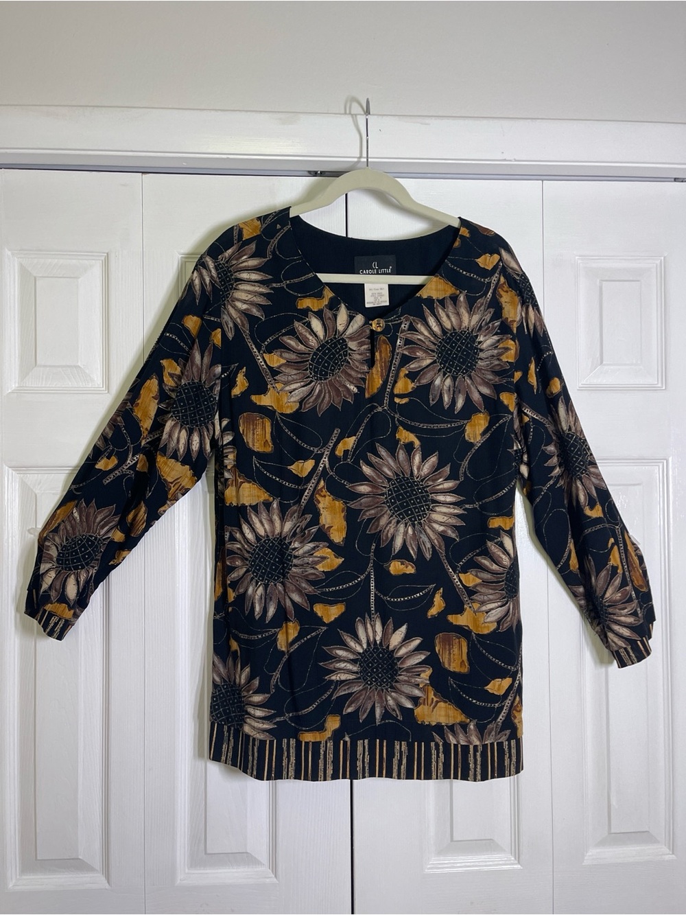 Carole Little German Rayon Sunflower Tunic Size 8 Gold Thread